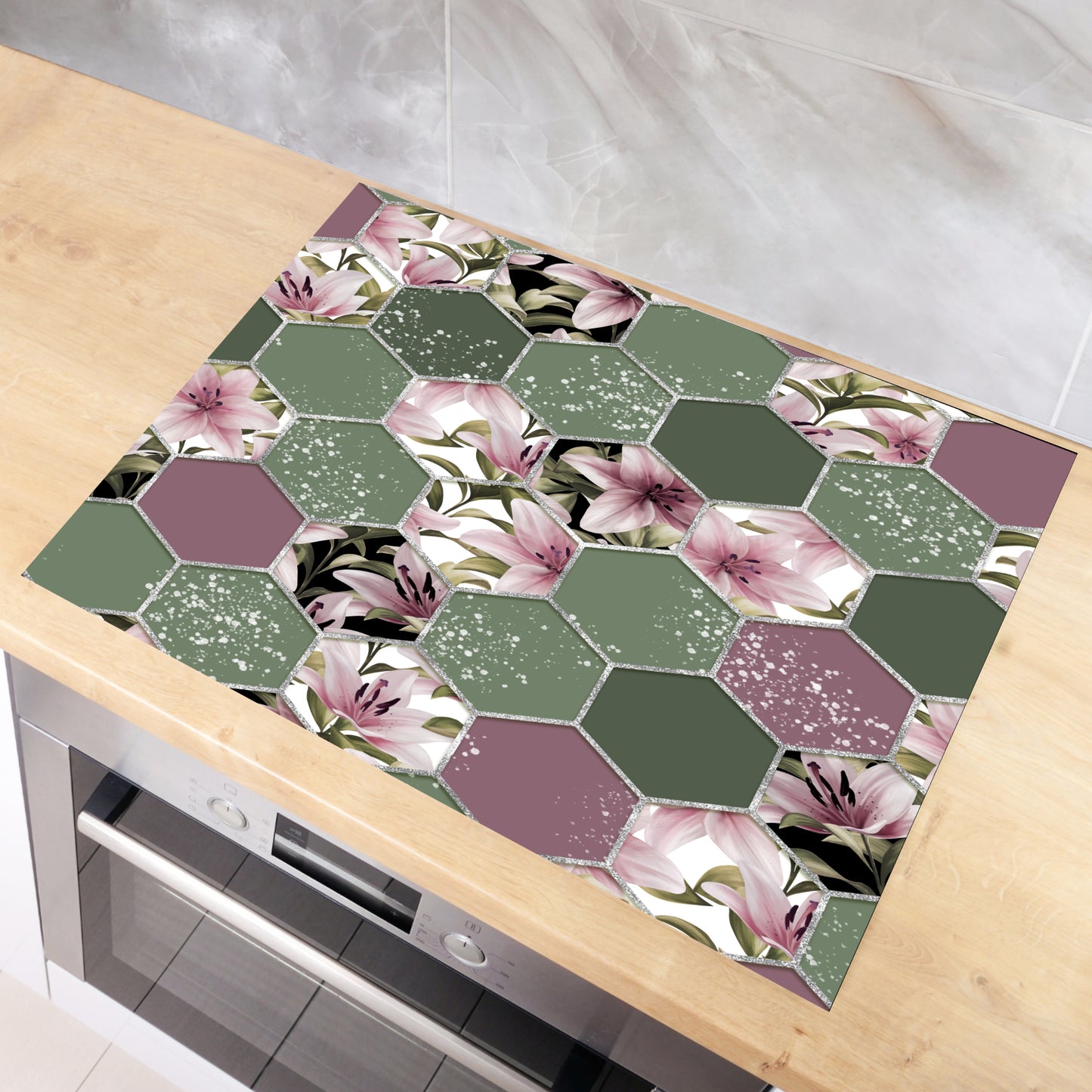 Inductie beschermer Hexagon Lelie Bloemen